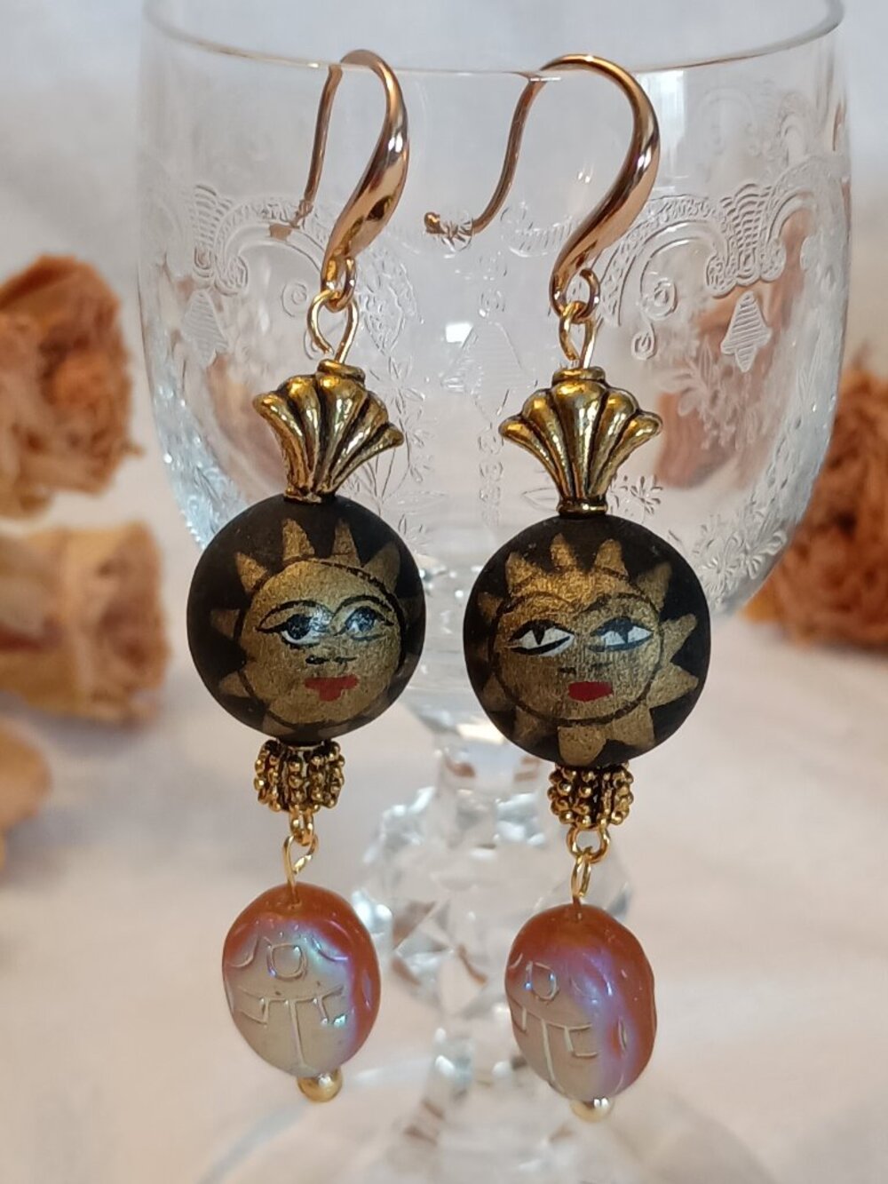 Sun Scarb Pair of Artisan Earrings NEW OOAK 14K Gold plated Fishhooks